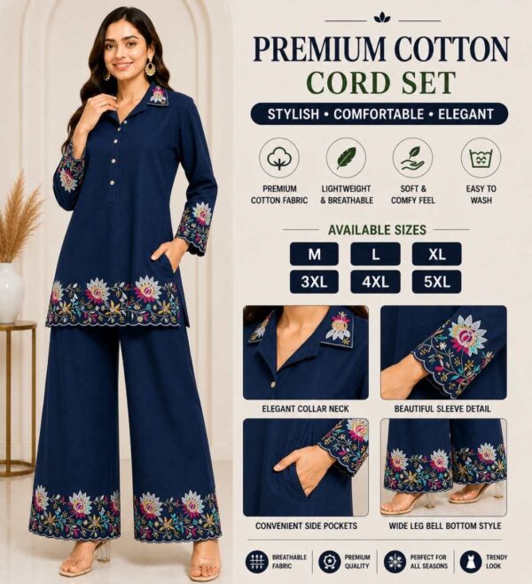 Premium Cotton Embroidered Cord Set for Women