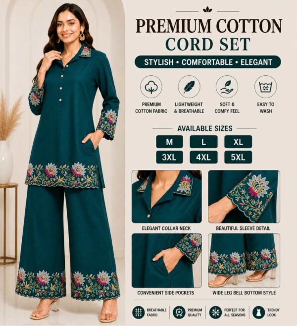 Premium Cotton Embroidered Cord Set for Women