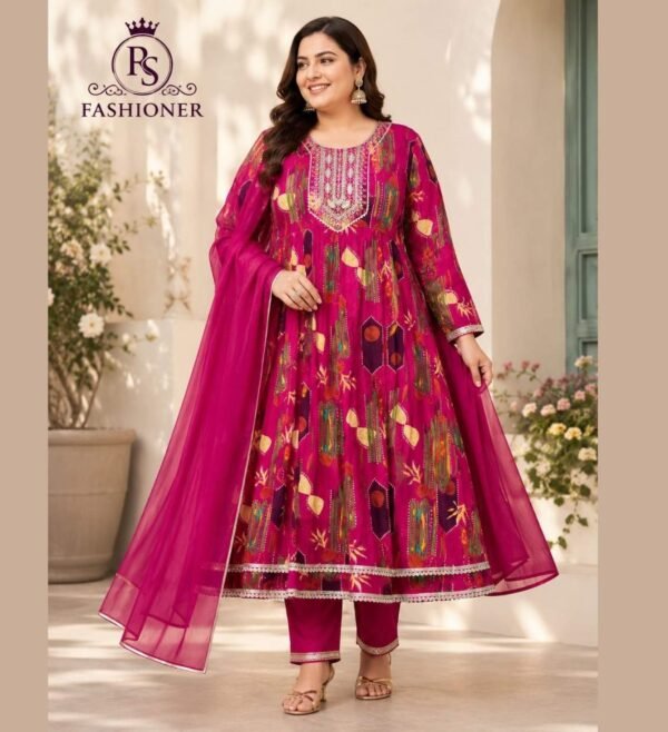 Premium Printed Anarkali Kurta Set with Organza Dupatta